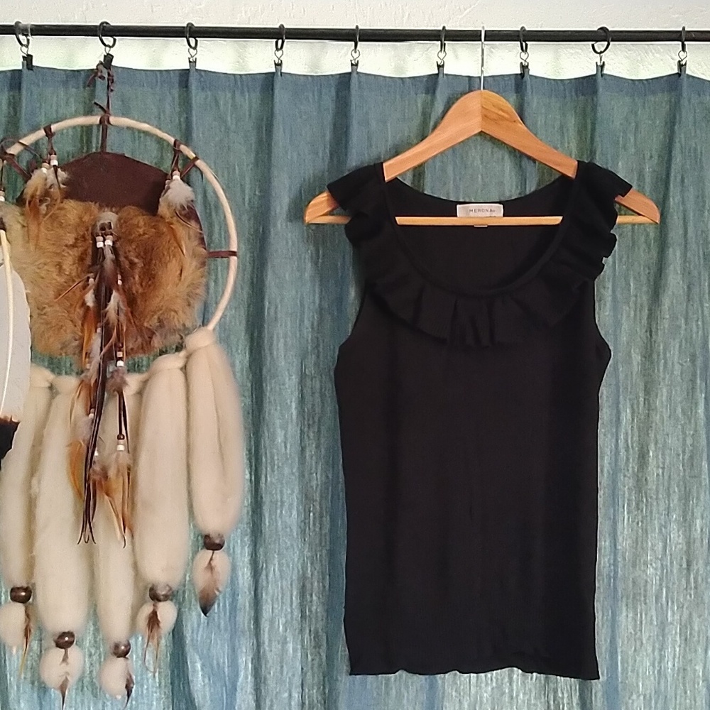 Black Ruffle Neck Knit Tank